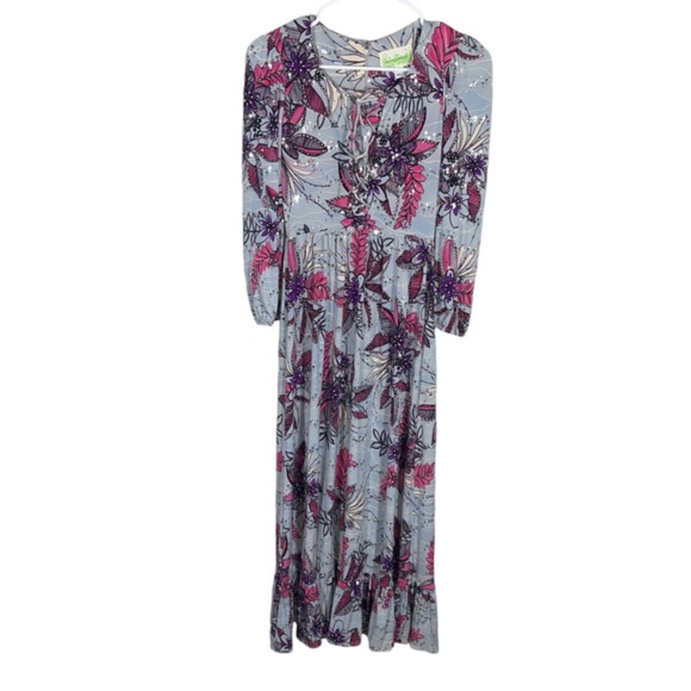 Tracy Feith x Anthropologie Le Shack‎ Sequin Floral Maxi Dress 2 Boho Tropical